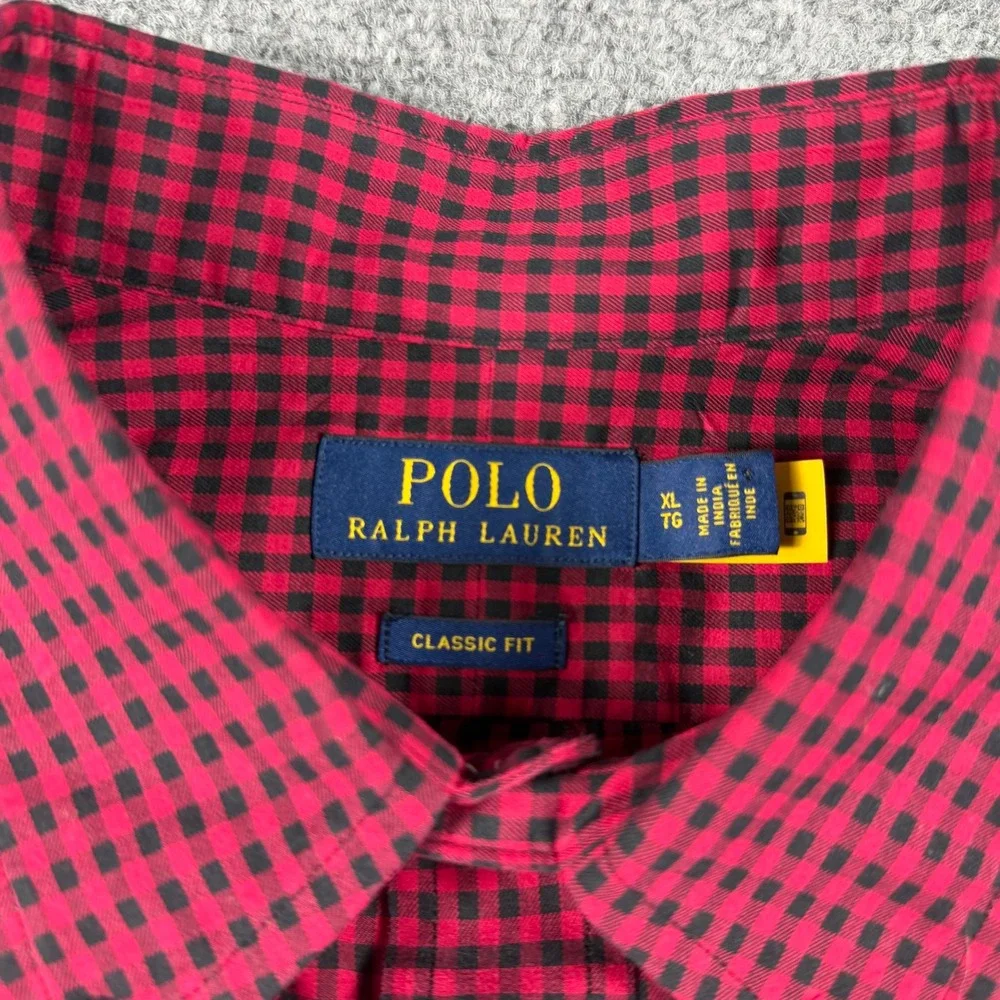 Polo Ralph Lauren Button Down Mens XL Red Black Gingham Classic Fit Long Sleeve